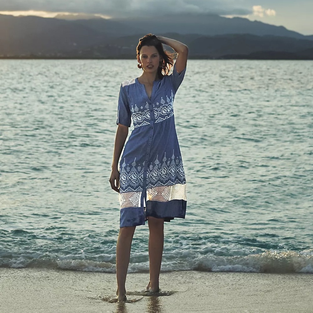 ANTHROPOLOGIE MOULINETTE SOEURS Embroidered Shirt Dress